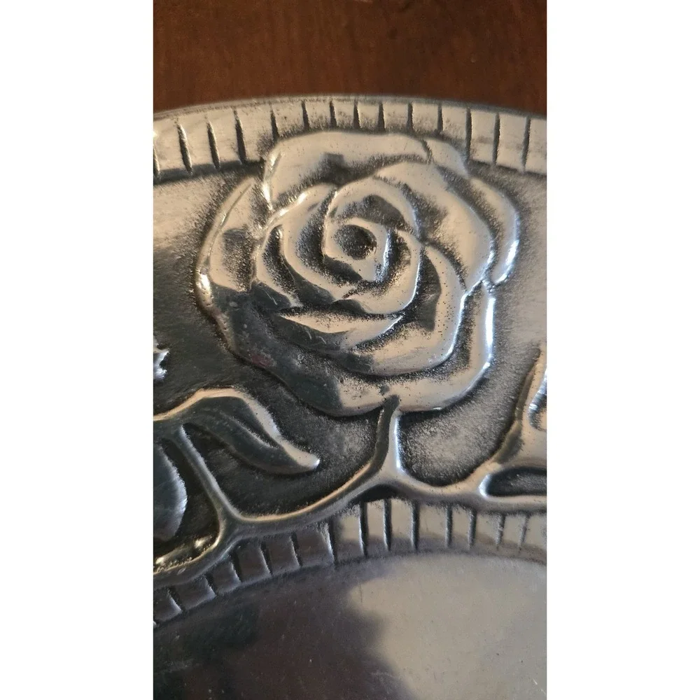 VTG 90s Wilton Armetale Garden Path Charger Plate Floral Bird Embossed Metal USA